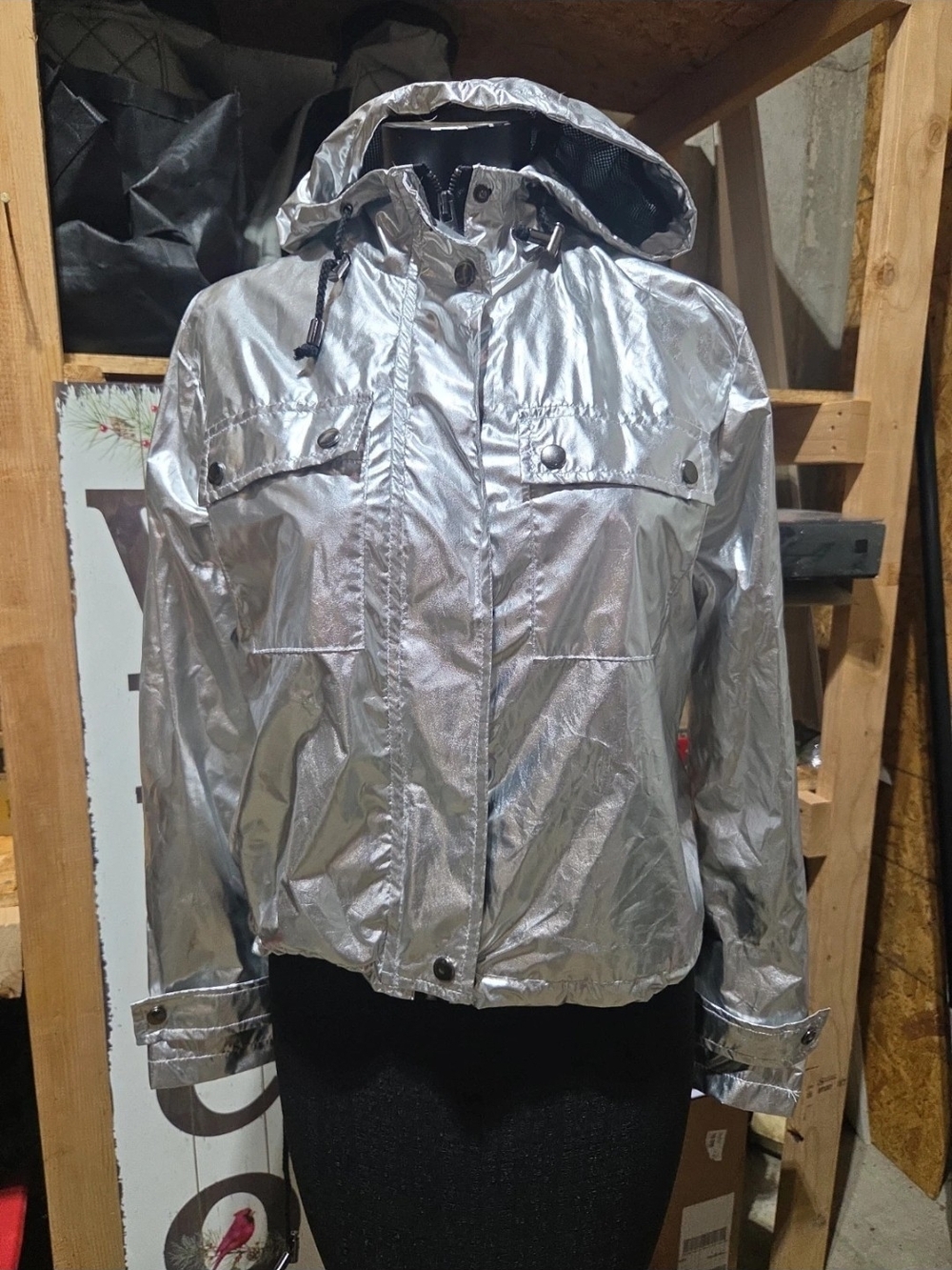 -  Charlotte Russe Metallic Silver Hooded Bomber Jacket
